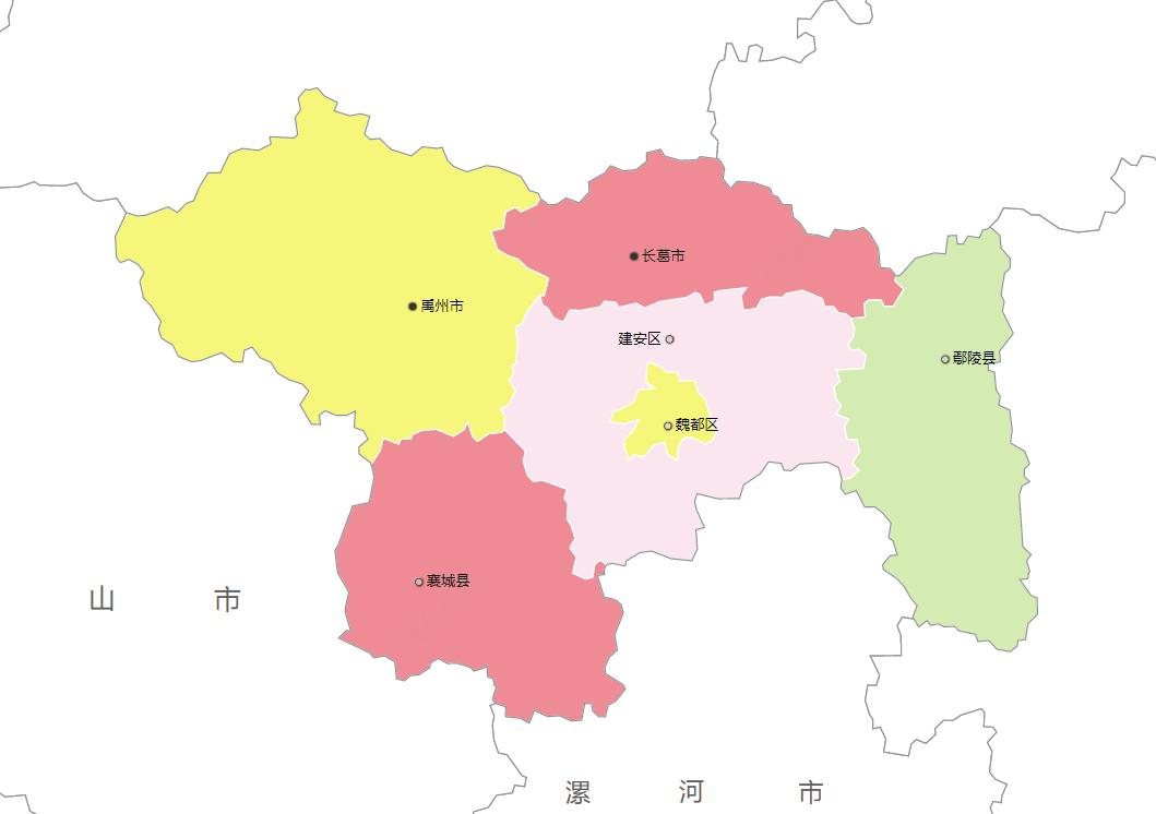 下面是河南省许昌市的行政区划地图,这其实并不是一个很大的地级市
