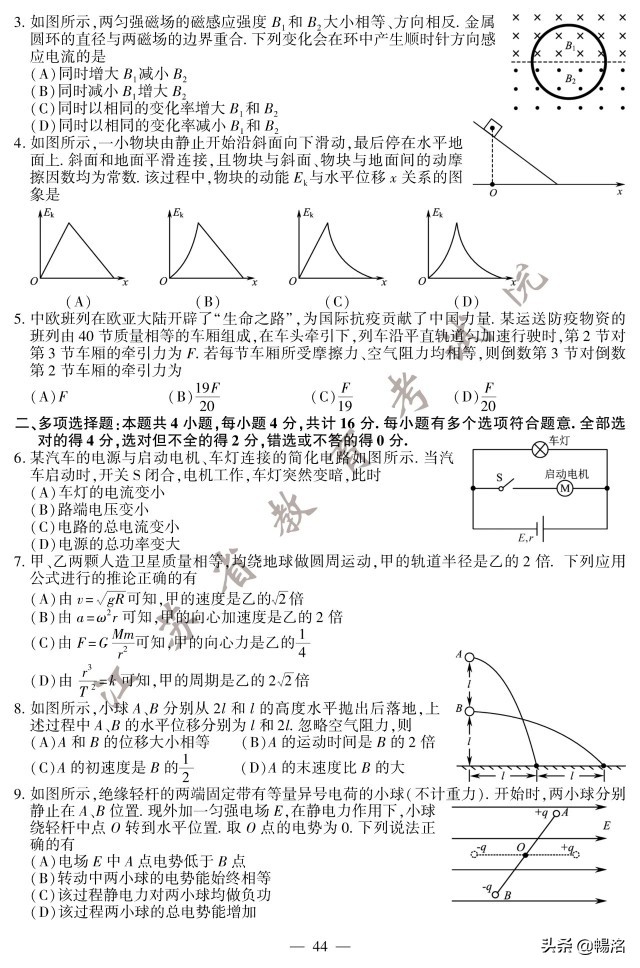 2020年江苏高考物理试题+参考答案
