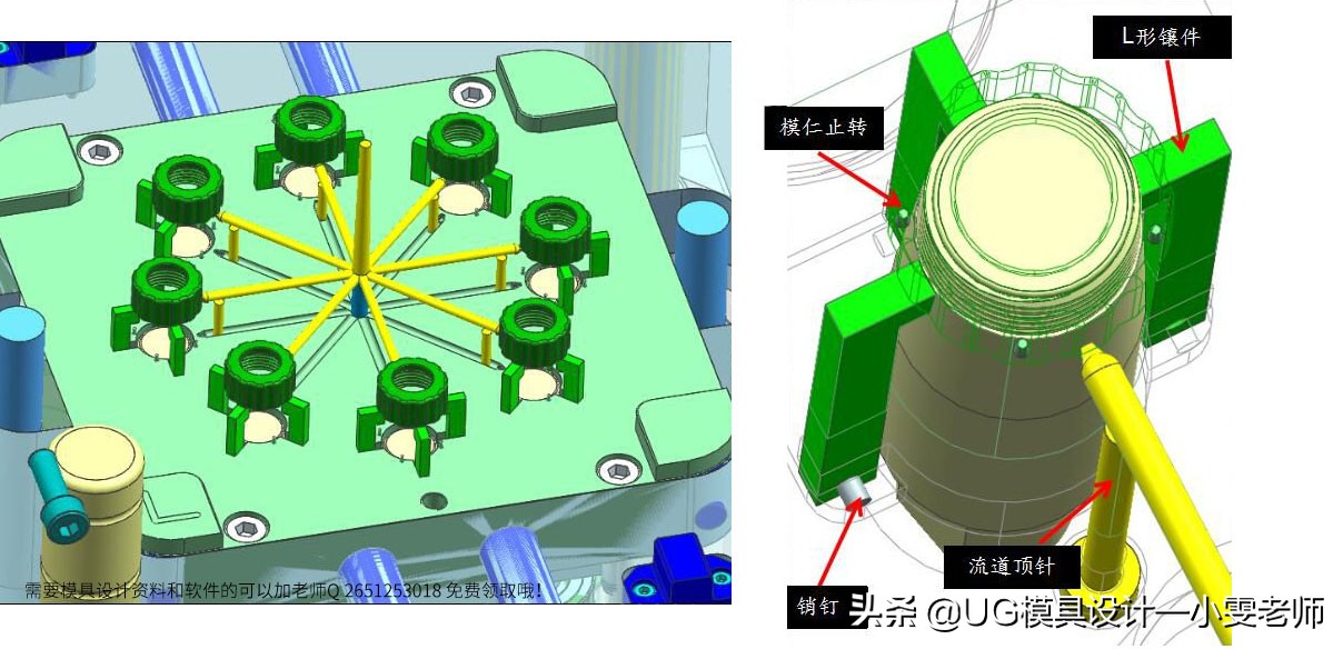 塑胶模具设计，洗洁精内螺纹盖脱模设计，同类产品可参考下