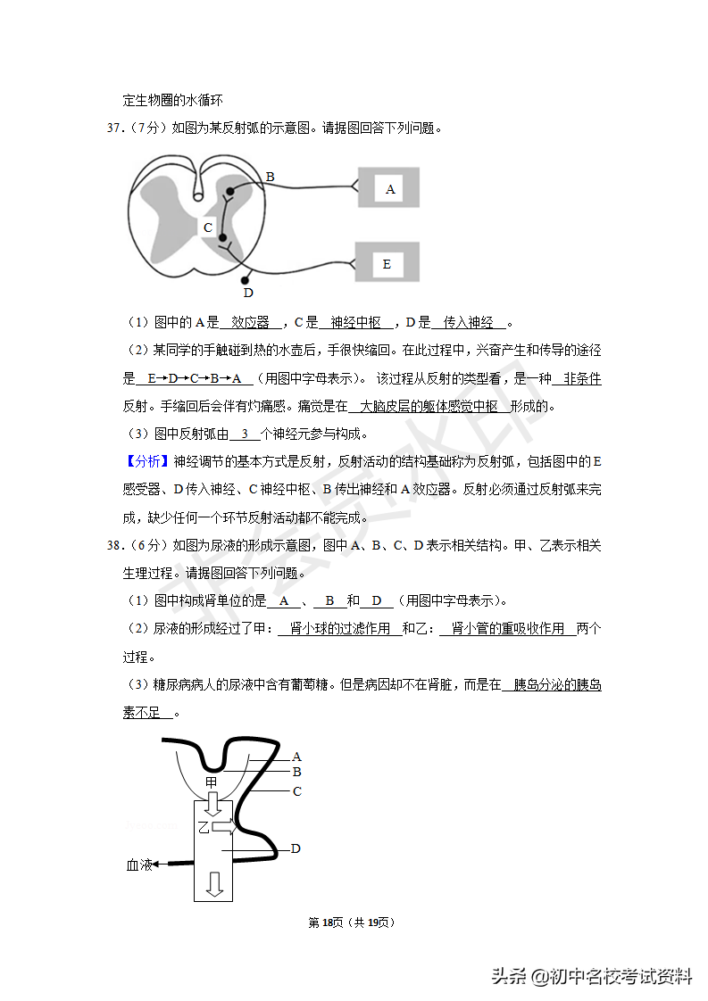 2020中考生物——2019年江苏省泰州中考生物试卷（含答案及解析）