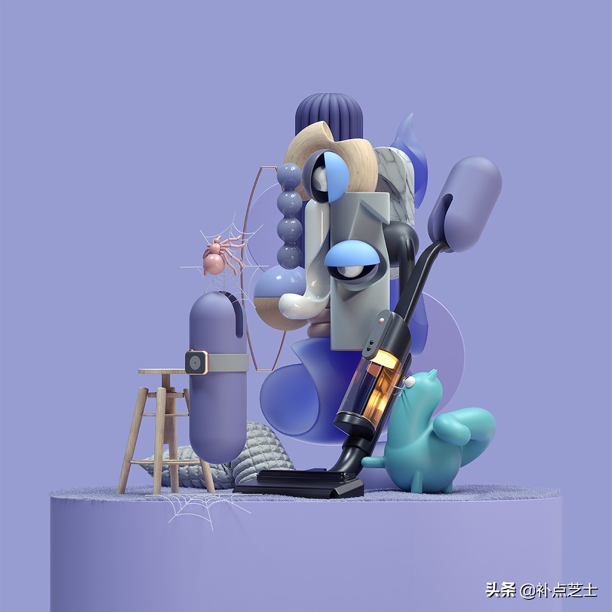 数字渲染拼贴3D物体，艺术家给自己画出了未来派自画像