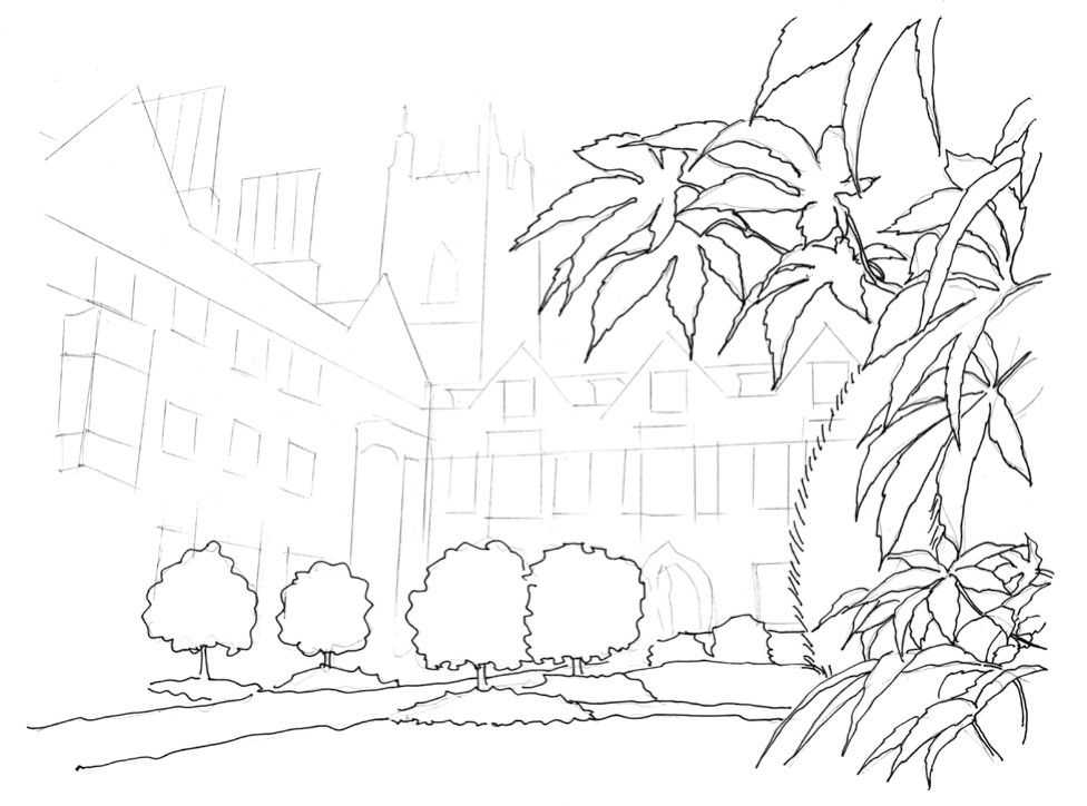 不会画校园风景速写？教你分步骤画多伦多校园建筑，画的太美了