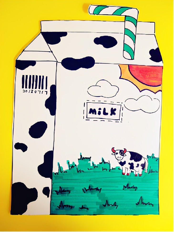 创意少儿美术教程丨剪贴画/水彩笔:我爱喝牛奶