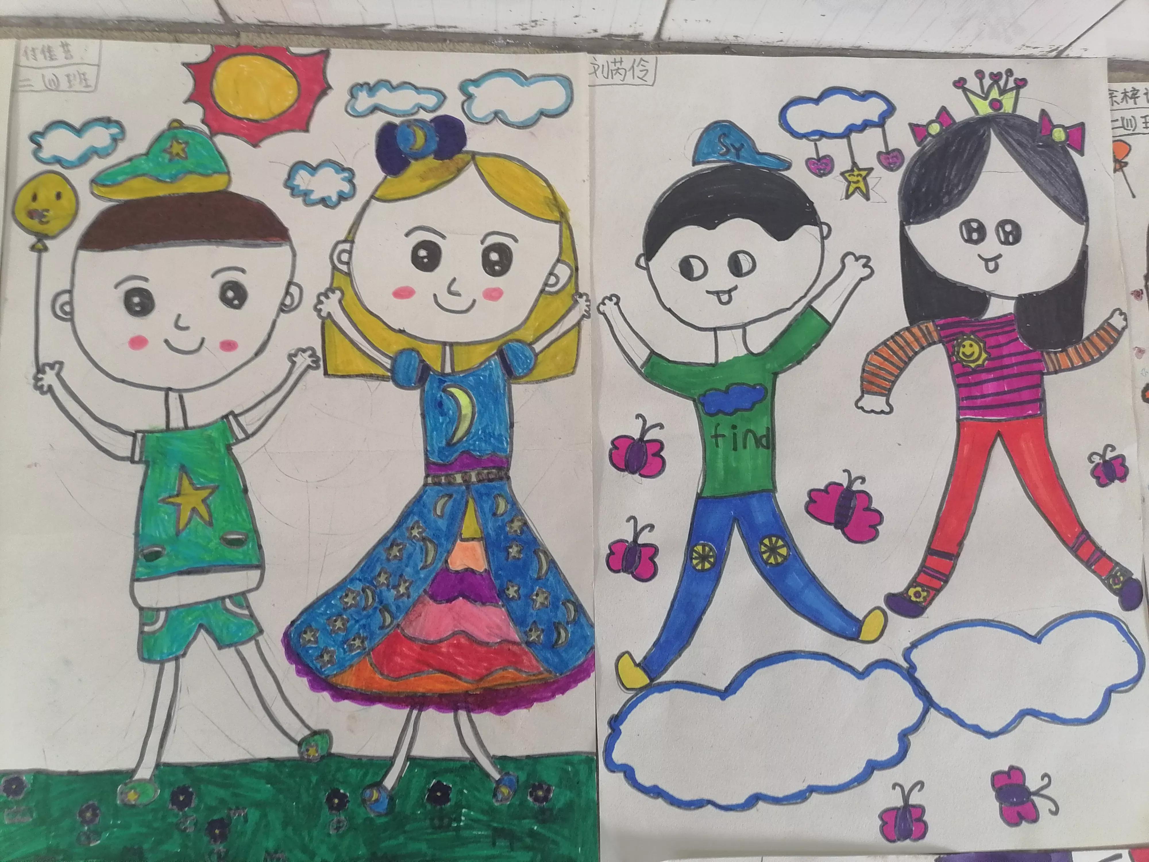 二年级课堂绘画原创作品《快乐的舞蹈》