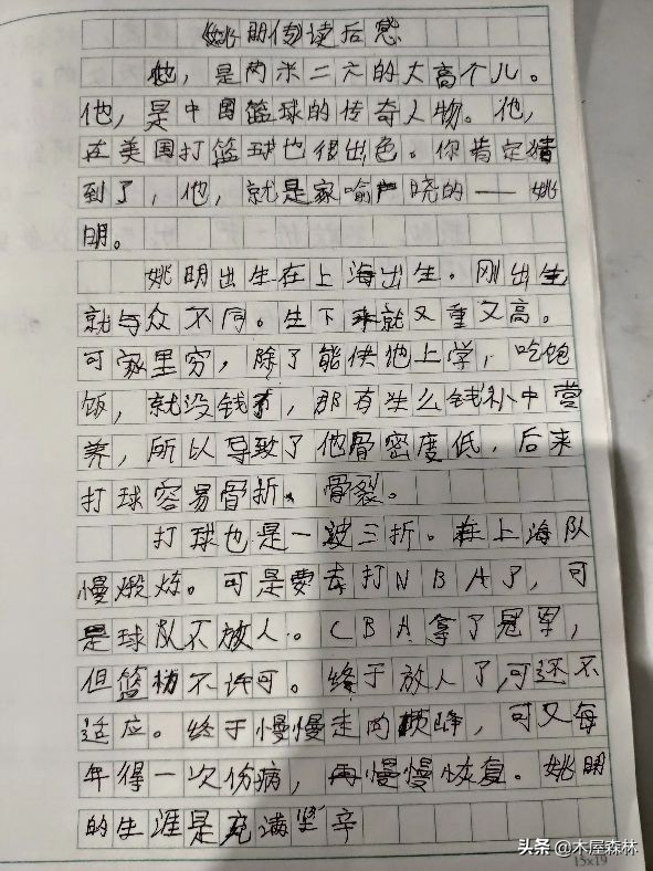 姚明传小说(大儿子作文：《姚明传》读后感)