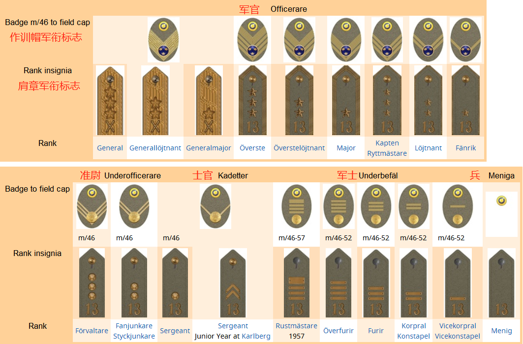 瑞典足球队徽(瑞典王国人口1千万，总兵力6.5万，士兵军衔种类比军官还丰富)