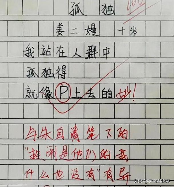 15字作文获得满分，孤独表达得酣畅淋漓，老师赞叹：当代朱自清