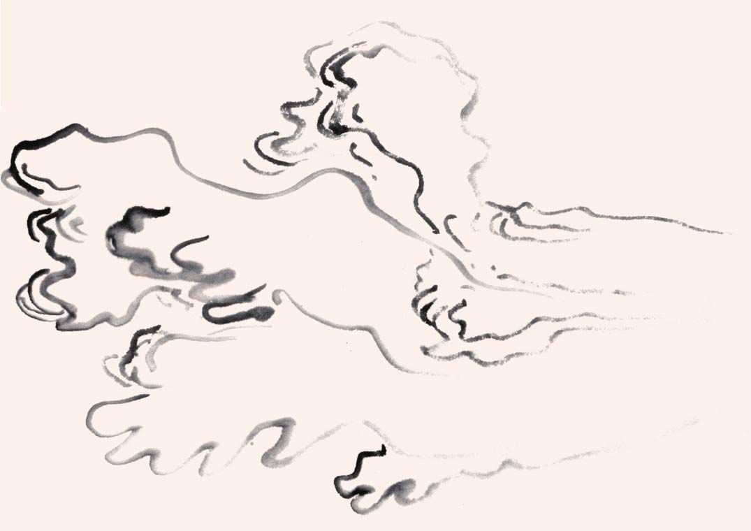 不勾出云纹,用水墨烘染出云块,常用以表现浑厚的凝云和云海,迷蒙浩荡