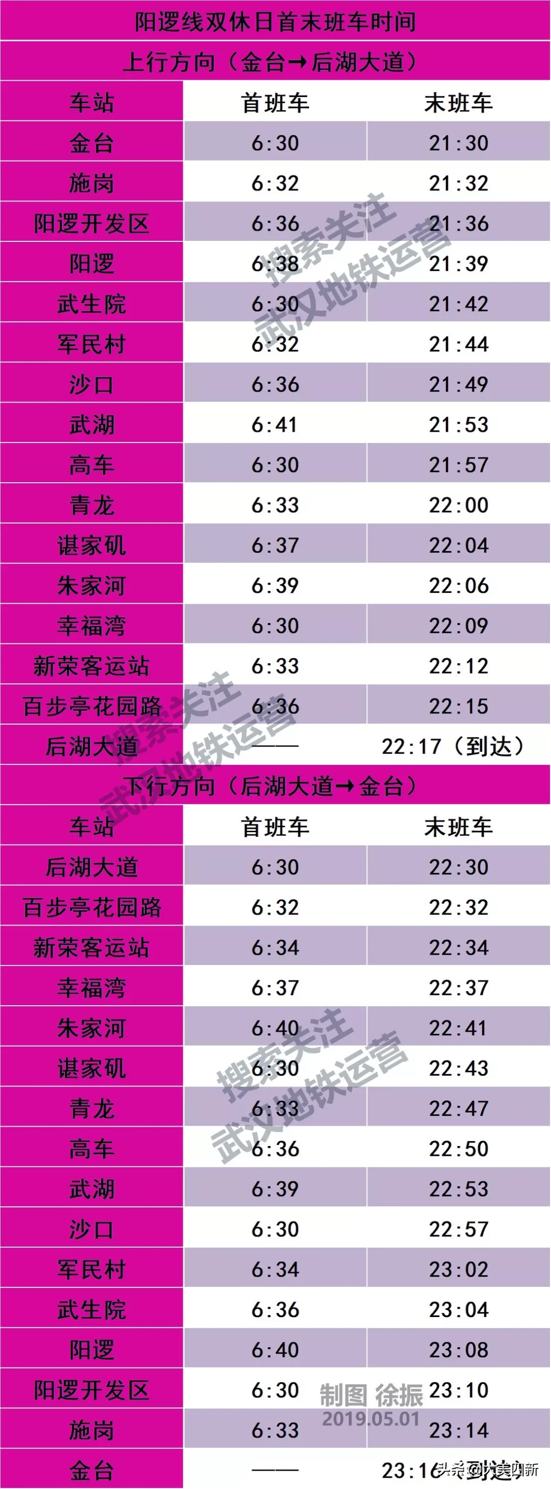 收藏啦!武汉地铁全线网最新时刻表,新增蔡甸线!