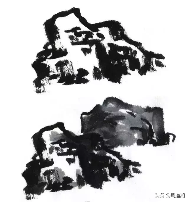 国画教程|山的表现方法、山石墨法及山坡路径、泉水瀑布的画法