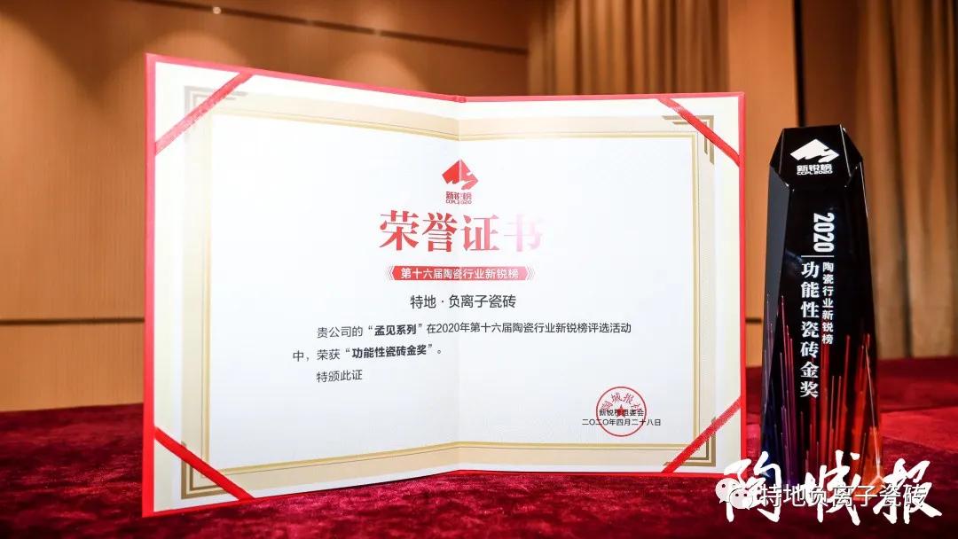 十四年負離子專利品牌|特地斬獲“年度功能性瓷磚（金獎）”