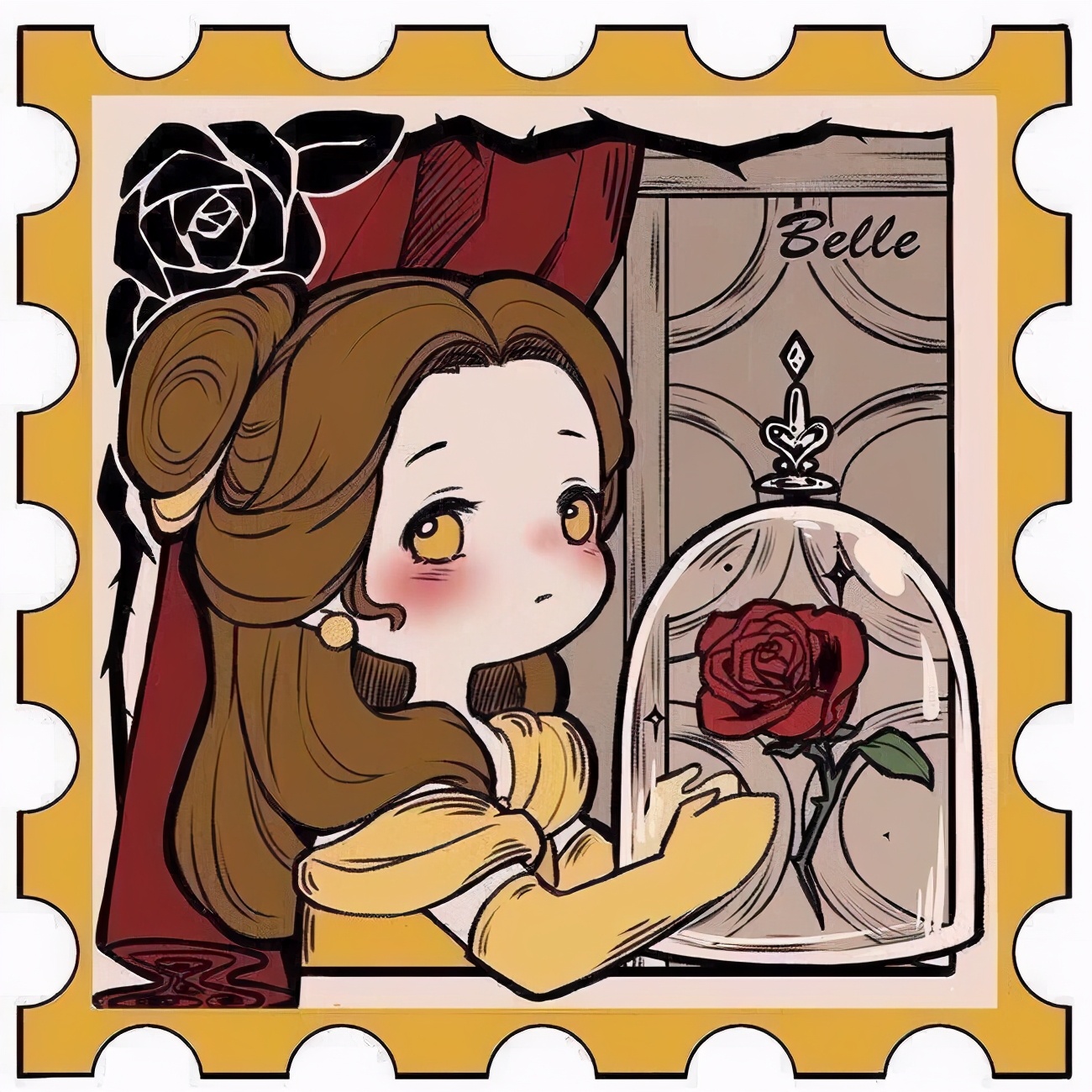 画师绘制迪士尼公主小头像，贝儿最喜欢玫瑰花，爱丽儿怎么哭了