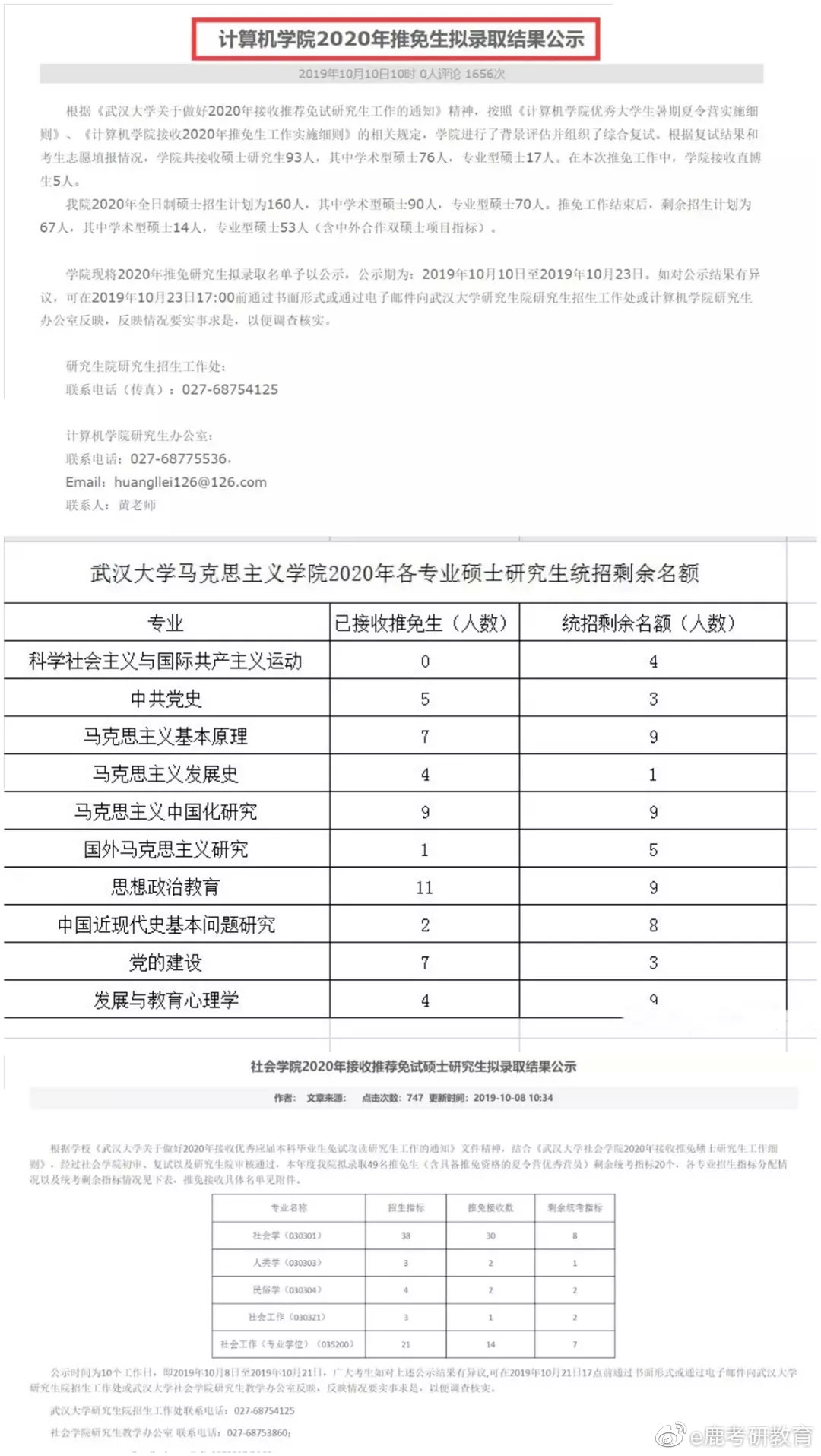 2021考研：武汉大学研究生各专业目录、报录比、专业分析总览