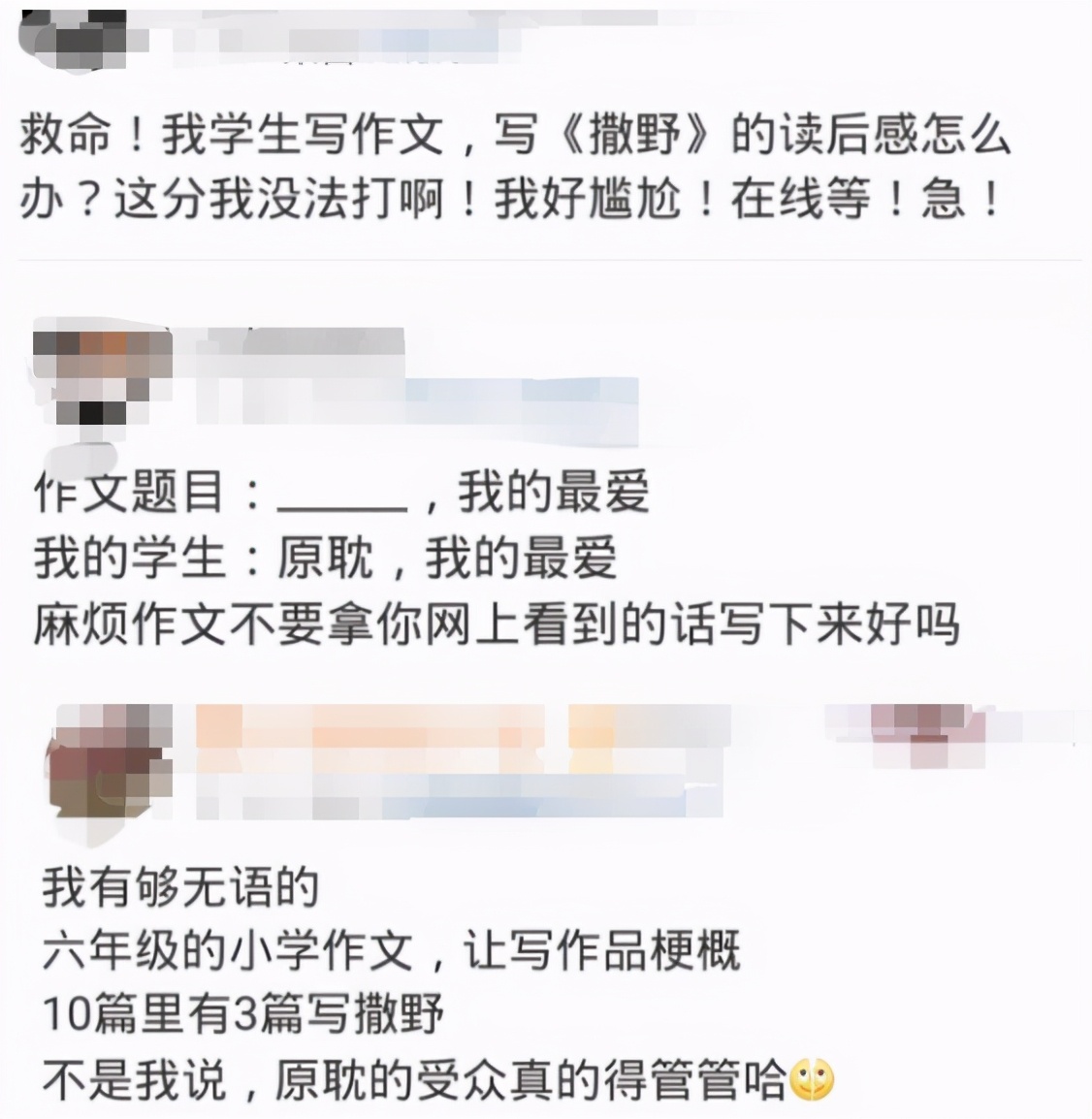 小学生写《撒野》读后感惹争议，老师看后尴尬回应：这分我没发给
