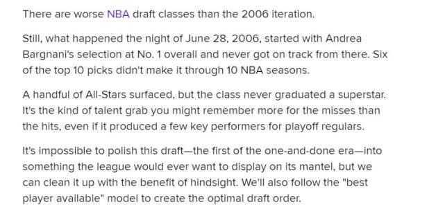 nba2006年選秀排行（美媒重排06選秀順位！馬刺中鋒成為狀元，洛瑞上升22順位成榜眼）