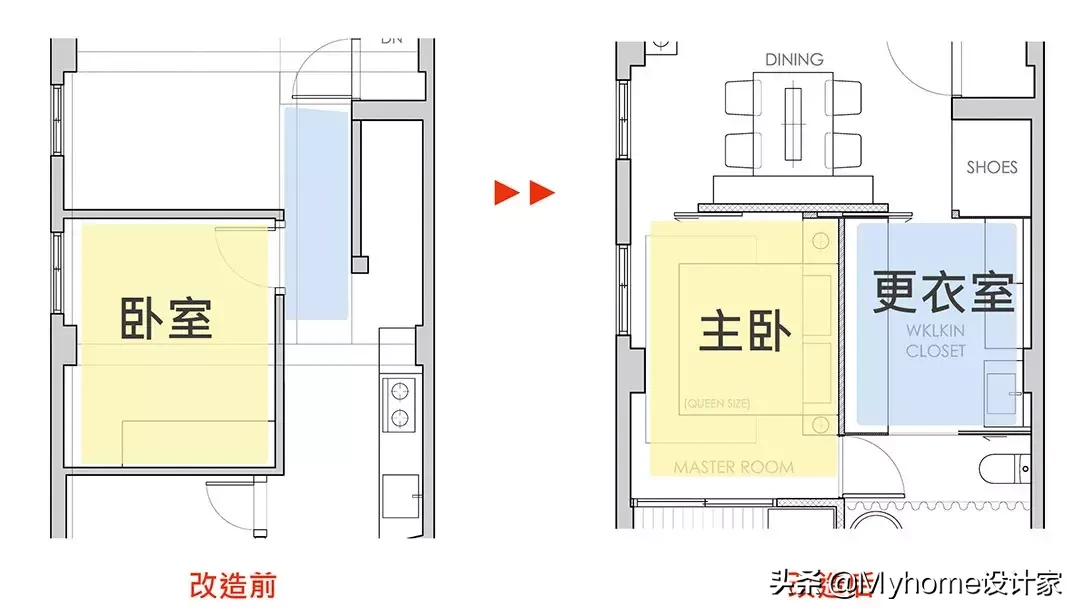 户型差能住吗?平面图拿来改!破解无用长走道,还多5倍大更衣室