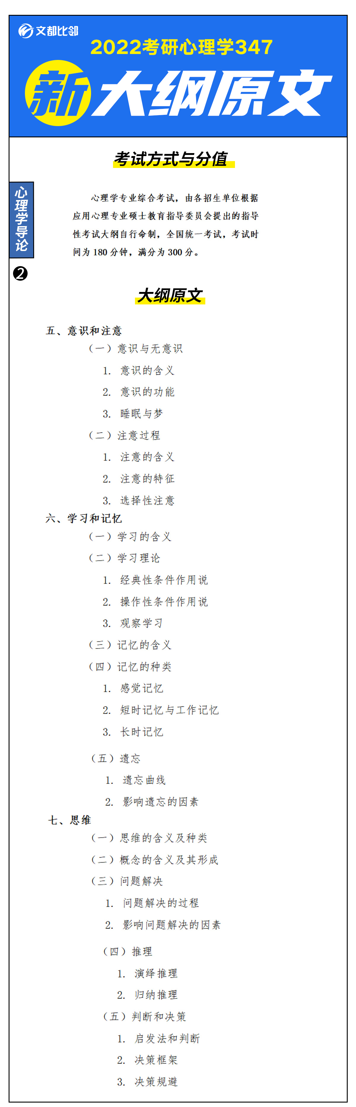 2022心理学考研347大纲原文（全）