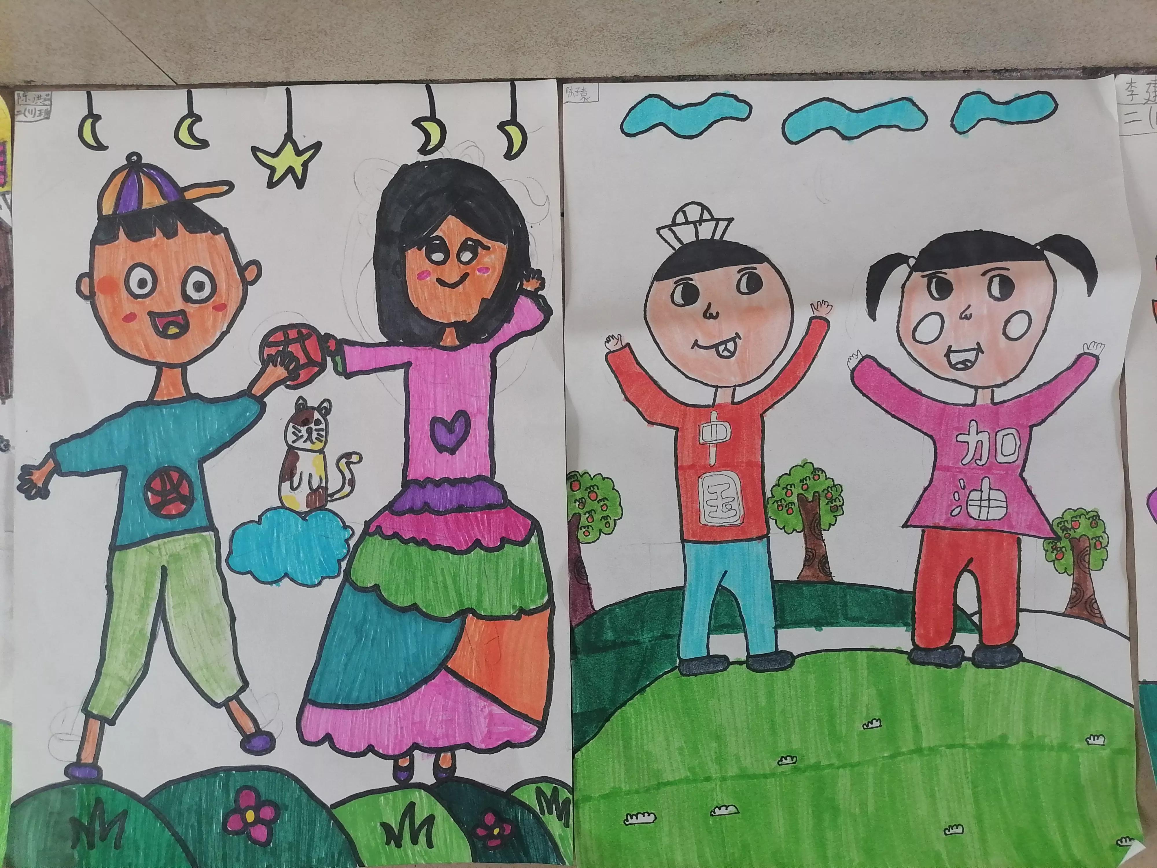 二年级课堂绘画原创作品《快乐的舞蹈》