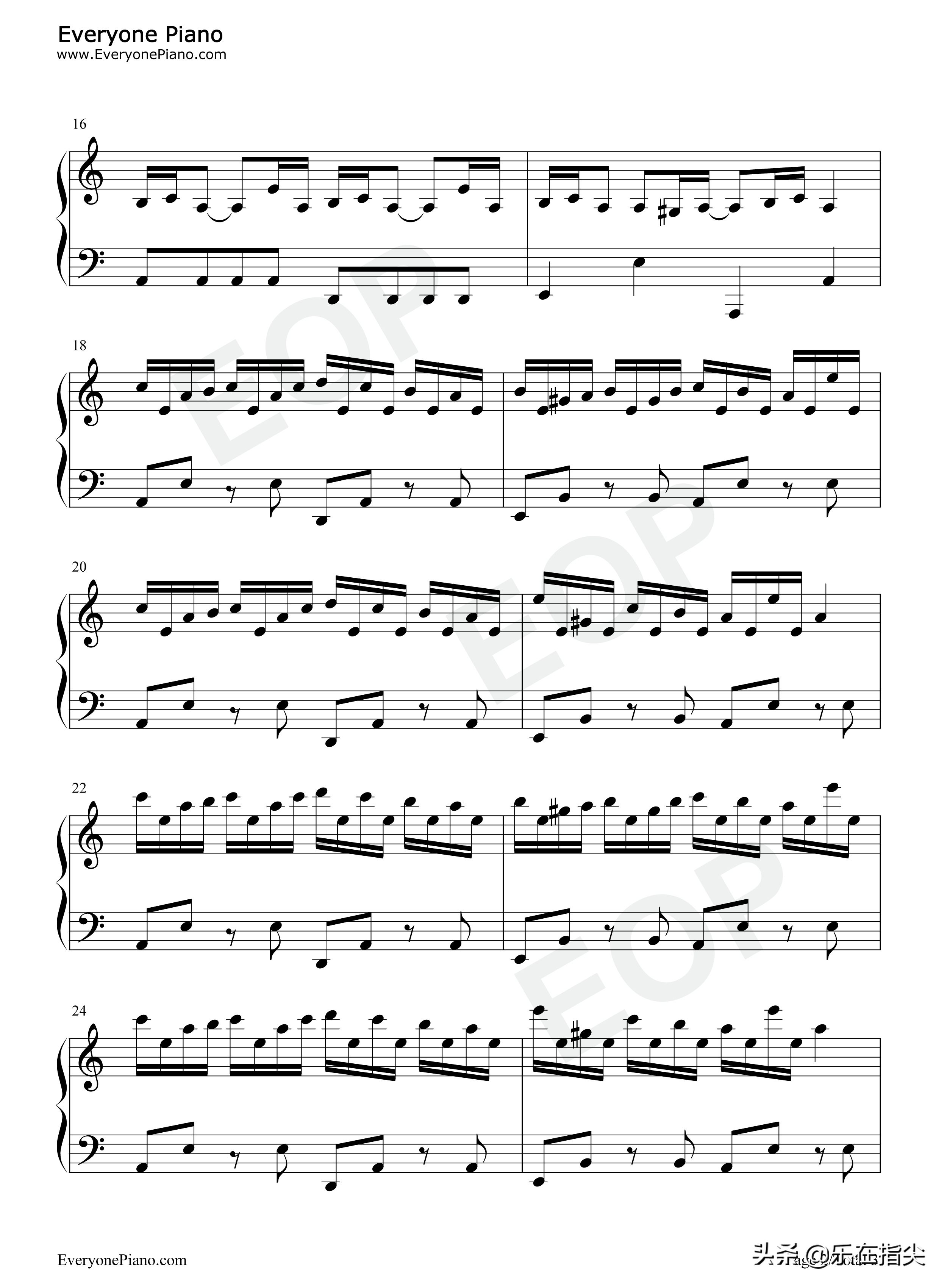 克罗地亚狂想曲-C调简化版-简谱-五线谱-钢琴谱-电子琴谱