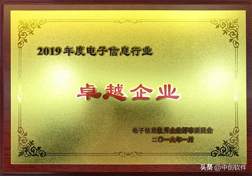 中创中间件荣获“2019年度电子信息行业卓越企业”