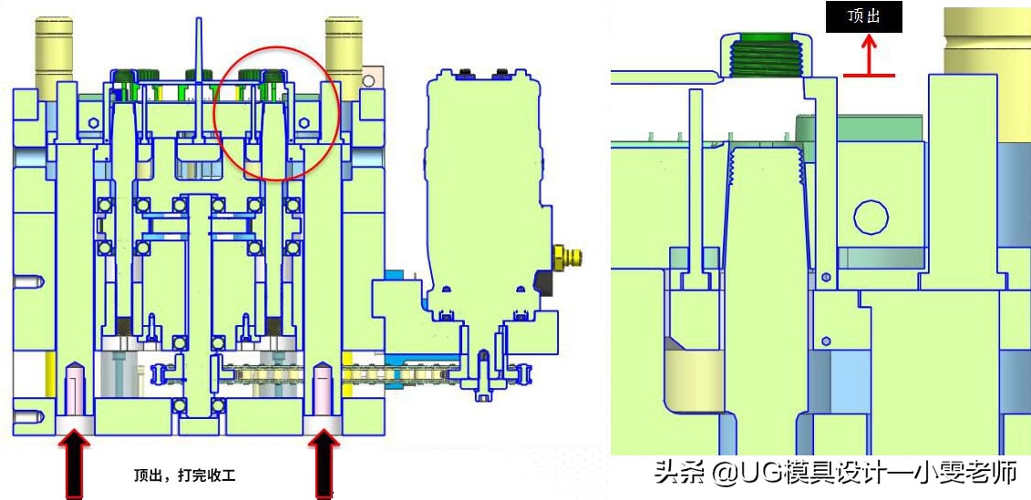 塑胶模具设计，洗洁精内螺纹盖脱模设计，同类产品可参考下