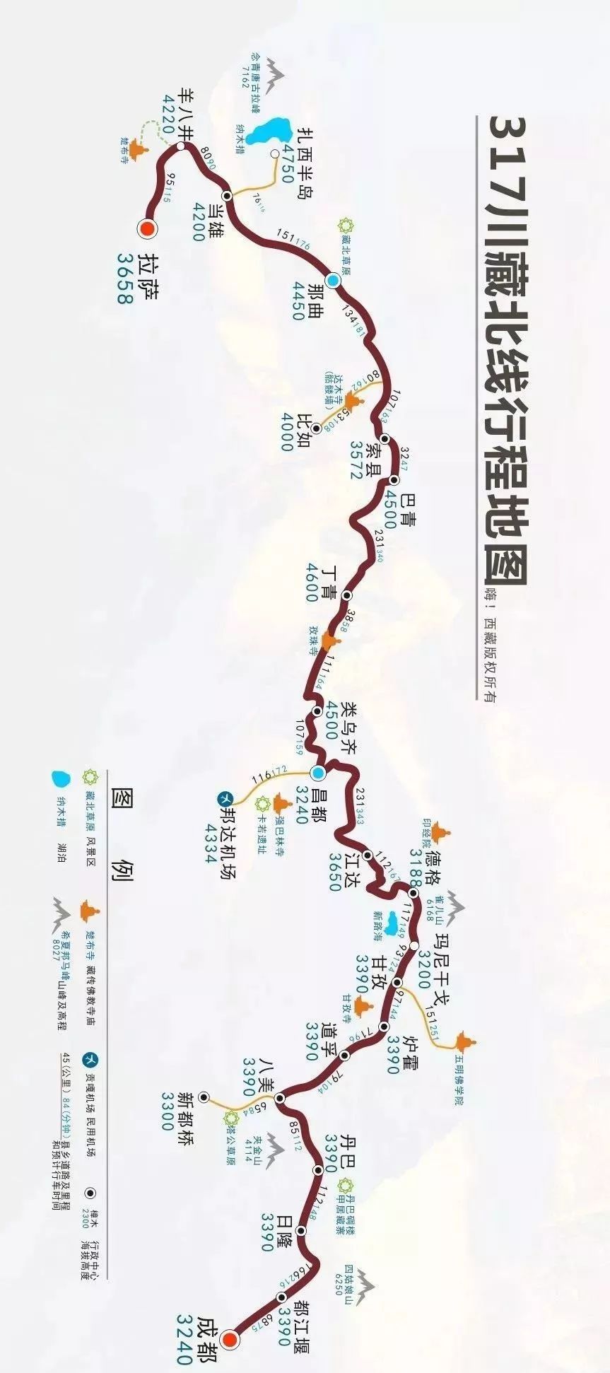 西藏自駕旅行路線地圖大全