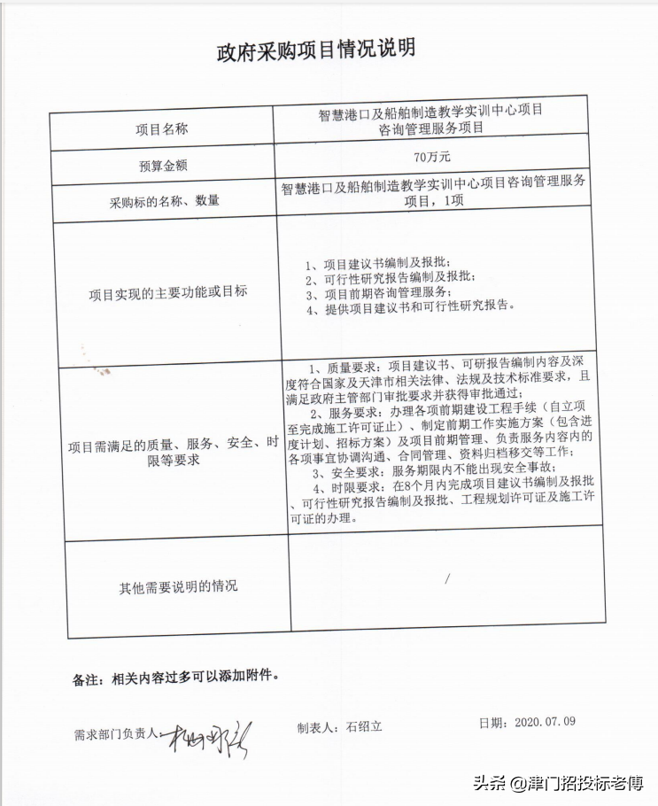 天津海运职业学院2020年07月至2020年08月政府采购意向发布