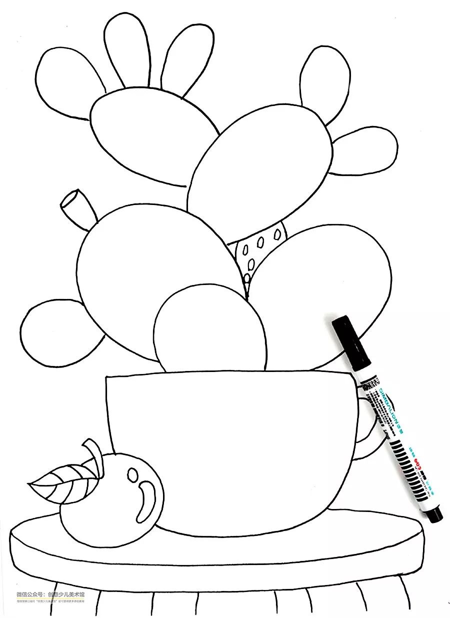 素描纸,记号笔课程构思仙人掌,是一种生命力十分顽强的奇特的热带植物