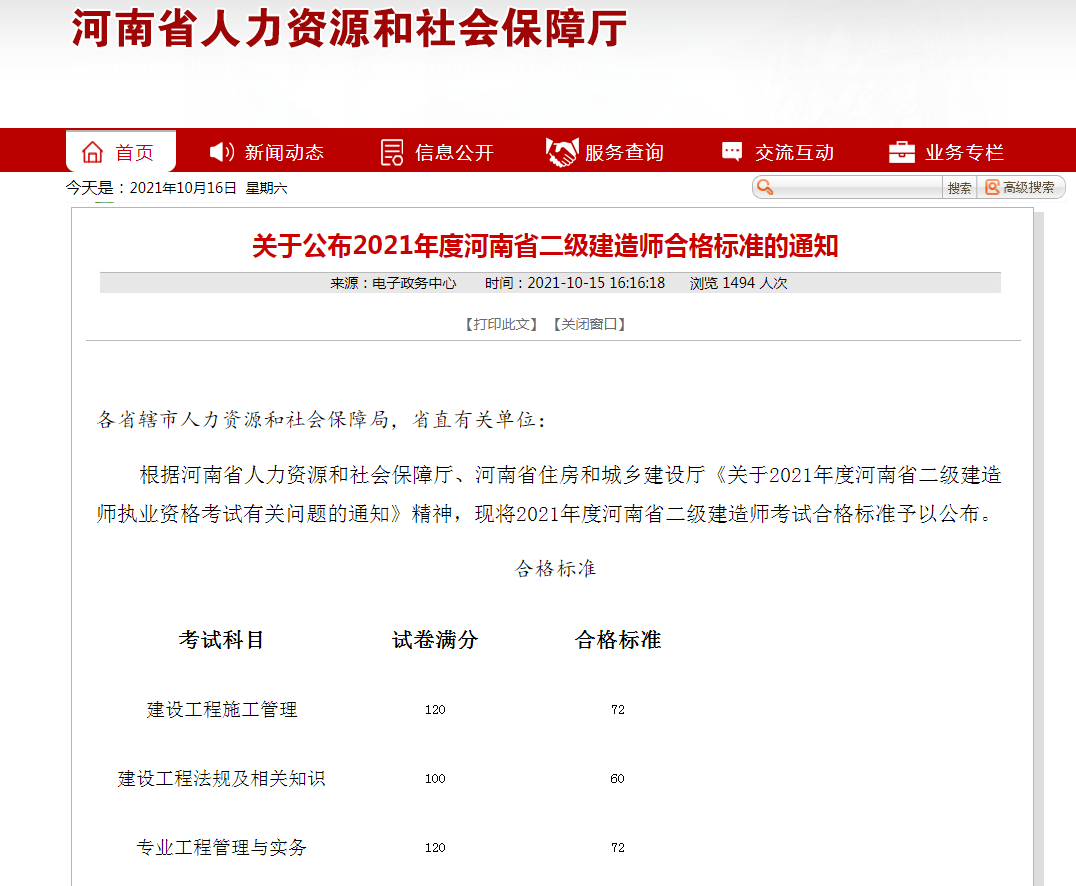 河南省2021年二建成绩已公布，真是高标准啊