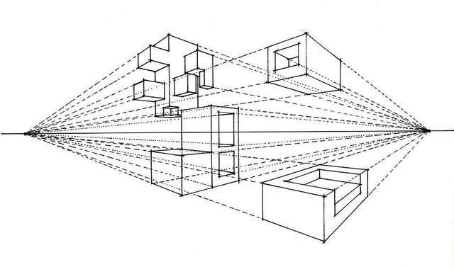 立方体所有体面都与假设画面成一定角度所形成的透视现象叫做成角透视