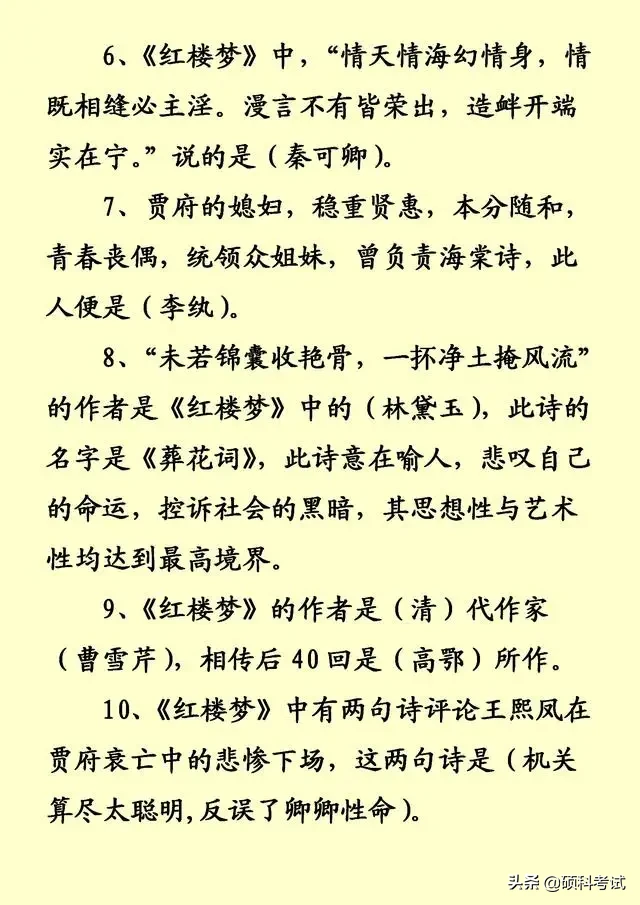 中国四大名著积累知识点汇总，升学考试必考知识点，收藏好！