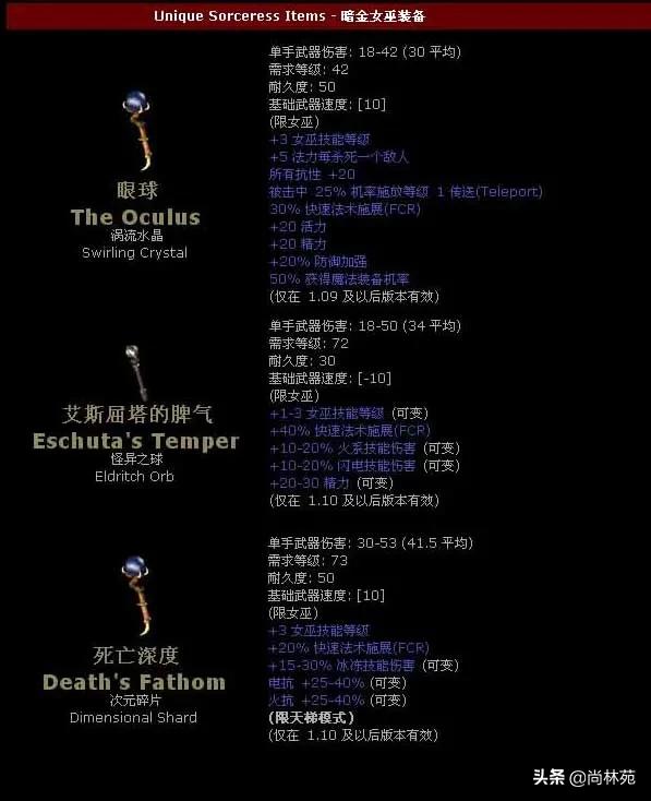 暗黑二各职业专属暗金装备汇总