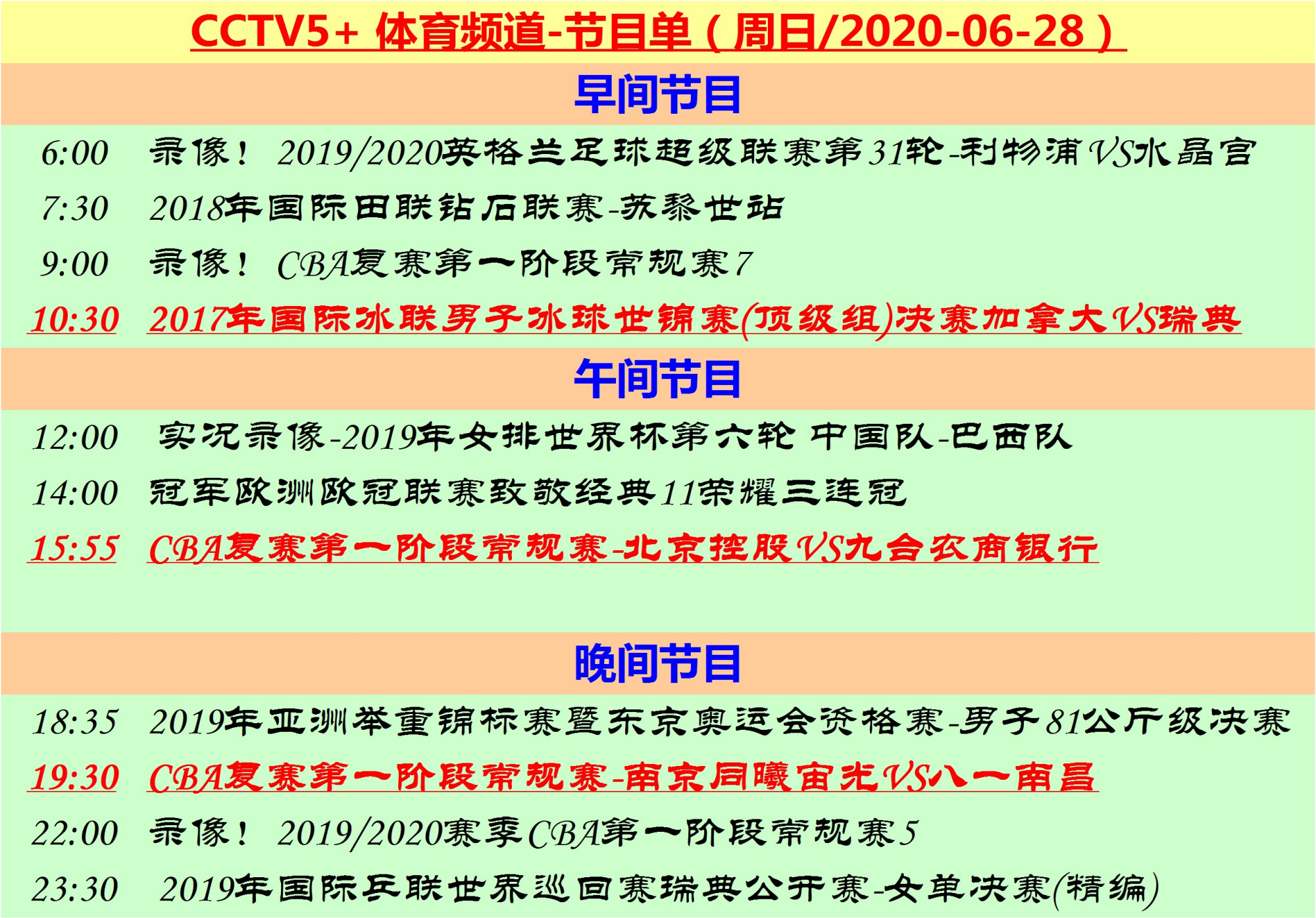 哪里能看到cba直播回放(周日央视看点：直播CBA五场篮球和意甲一场足球，录播一场冰球)