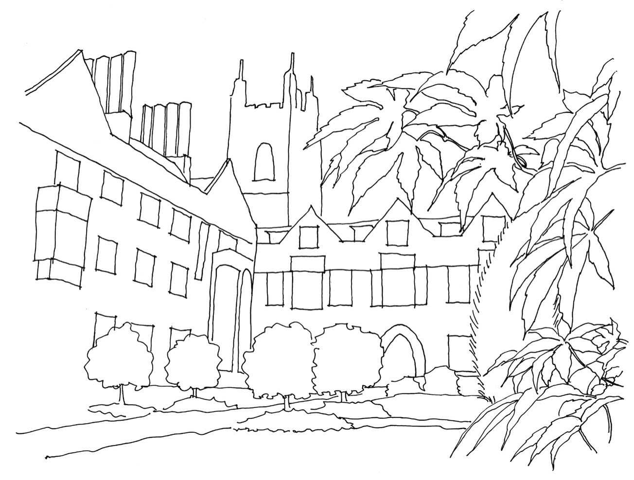 不会画校园风景速写？教你分步骤画多伦多校园建筑，画的太美了