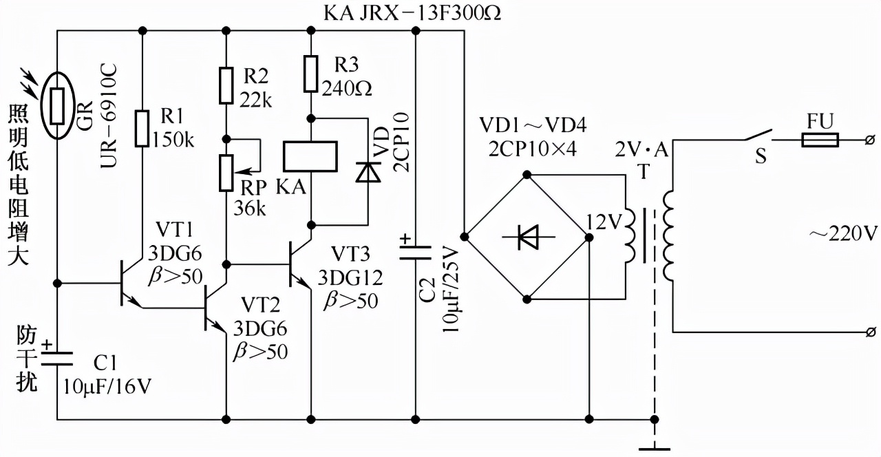 人体感应延时灯光控制电路13,晶闸管自动延时照明开关电路14,门控自动