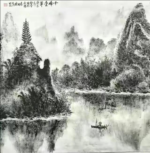 桂林山水甲天下,漓江画面独到.弧山,倒影,小舟,渔鹰,人土风情.