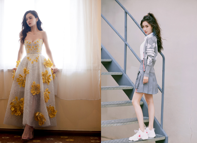 Baby路边拍戏被偶遇,穿短裙皮肤雪白光滑,脚踩恨天高双腿笔直