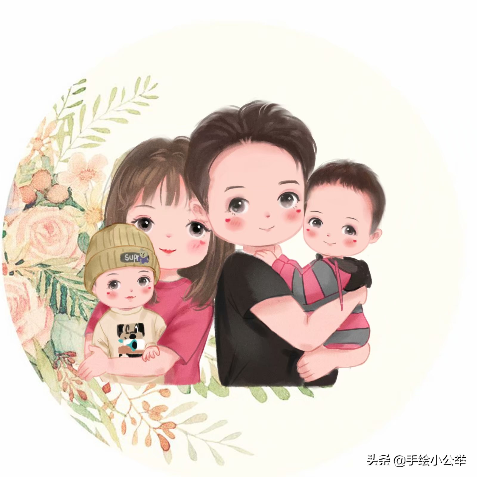 换个头像吧,一家四口五口萌娃卡通全家福头像,一家人一起很幸福