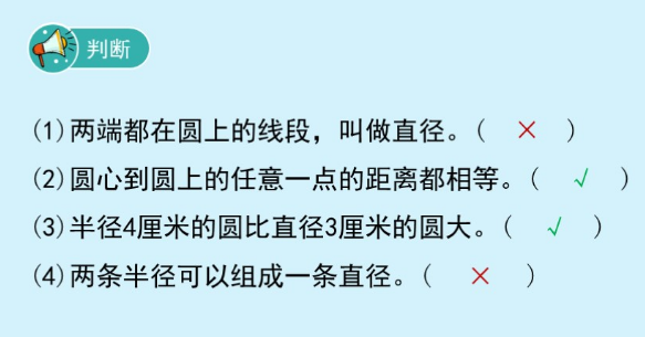 《圆》第一课时易错点集合：半径、直径的概念以及它们之间的关系