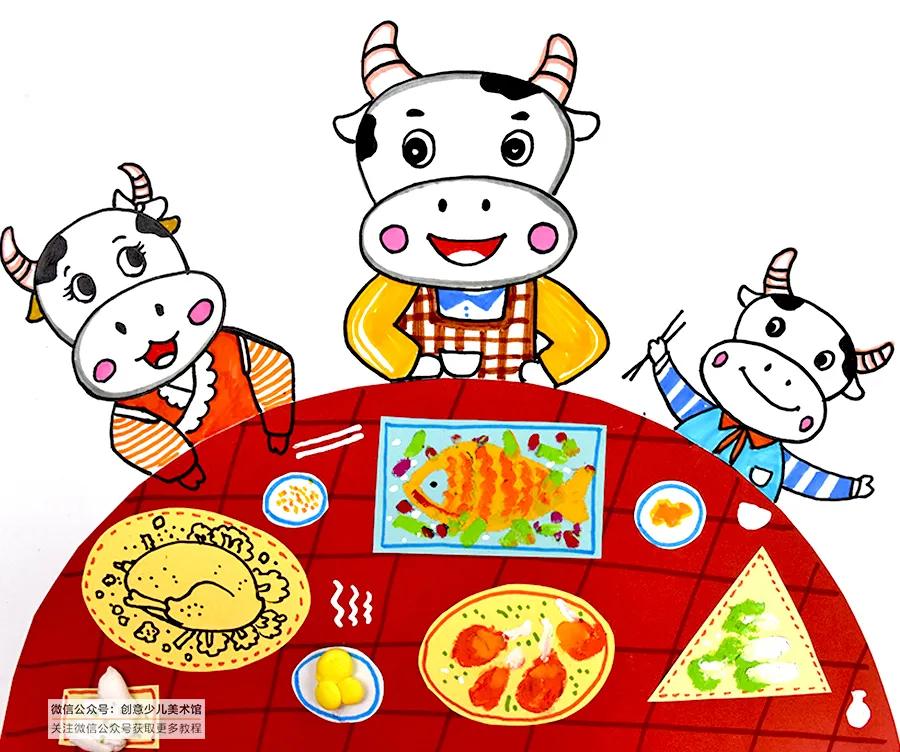 儿童画教程 | 新年主题画《年味，从一桌年夜饭开始！》