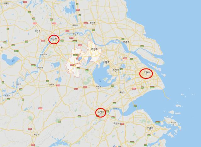 下面是江苏省常州市的位置,可以看出,它其实最靠近南京,也是夹在