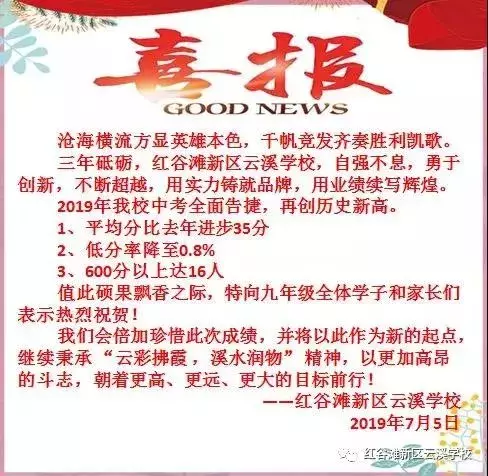 南昌华南城过渡学校云溪学校,育新学校九龙湖分校中考双双传喜报