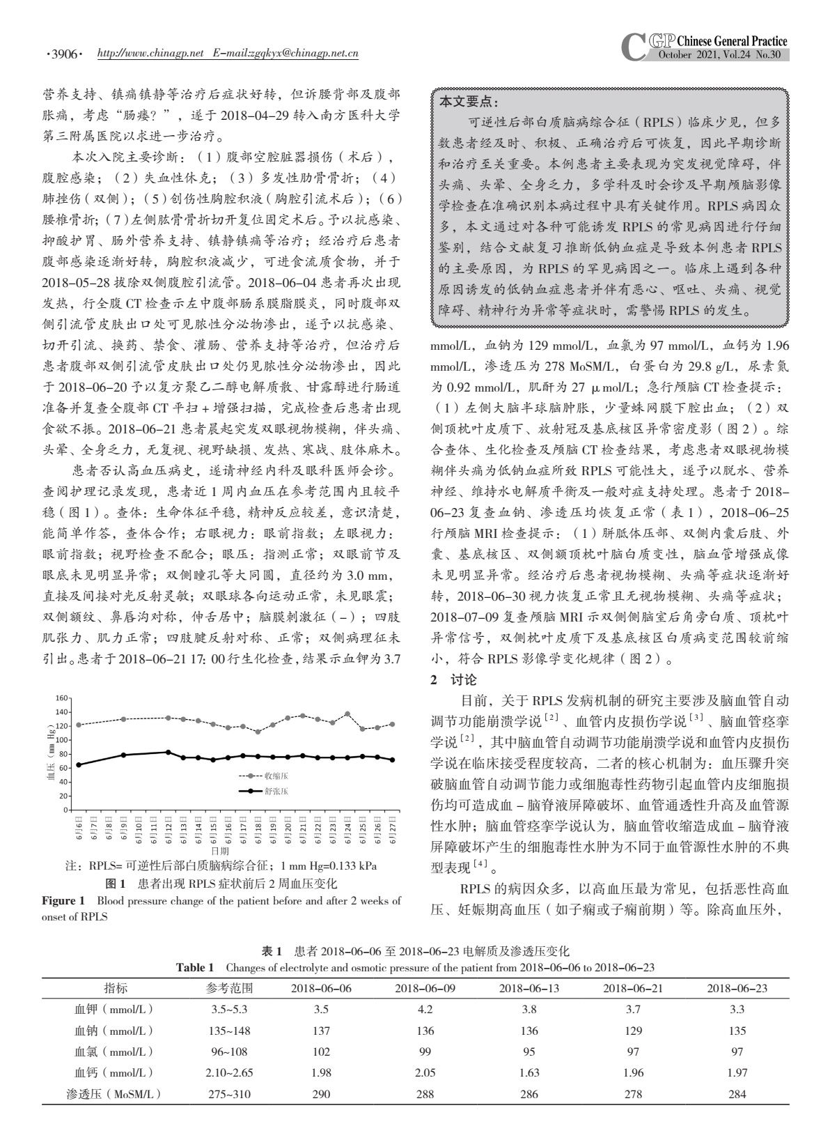 车祸复合伤并低钠血症致可逆性后部白质脑病综合征报道并文献复习
