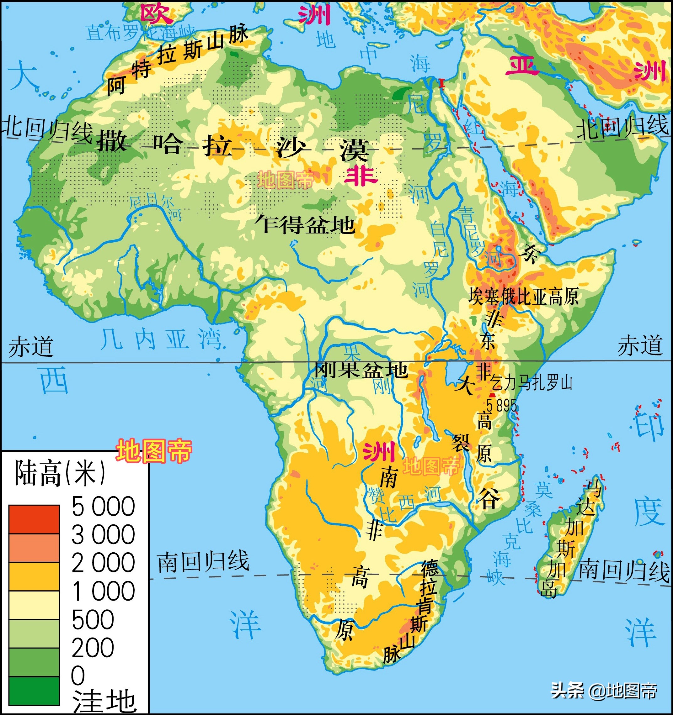 非洲地形简图图片