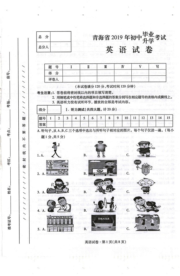 2019青海中考英语、化学试卷及答案