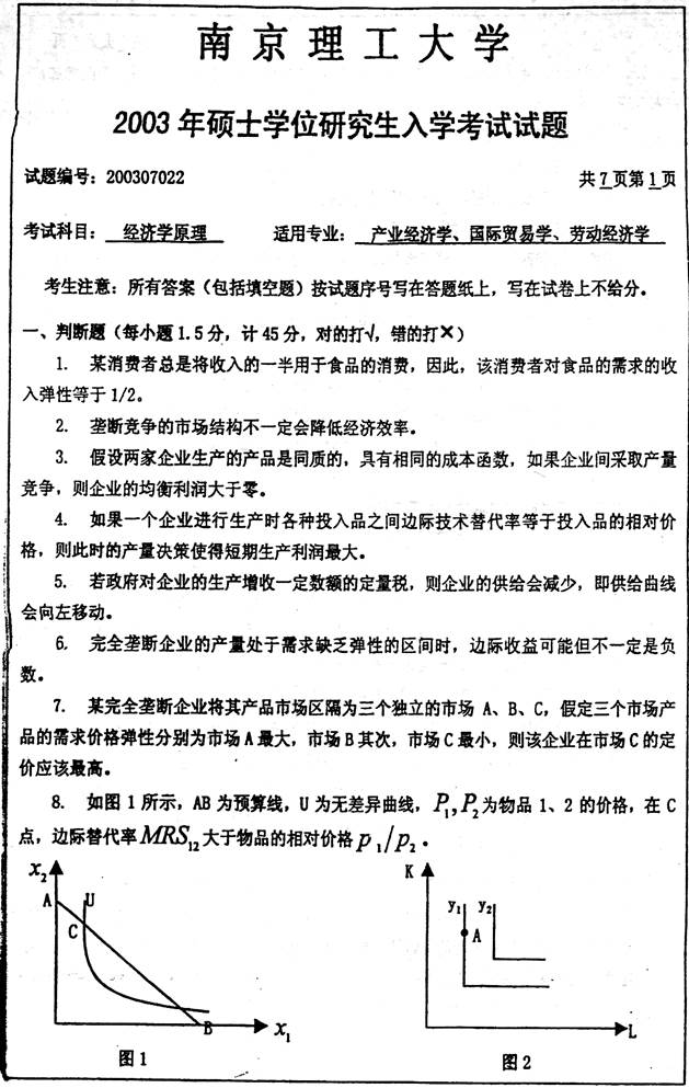 南京理工大学经济管理学院827经济学原理考研真题