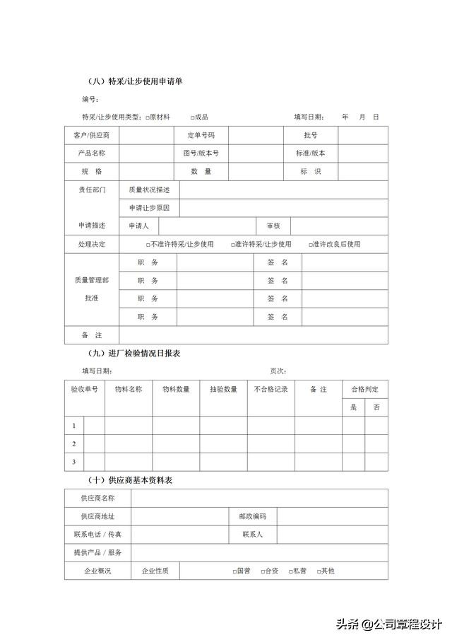 质量管理表格大全