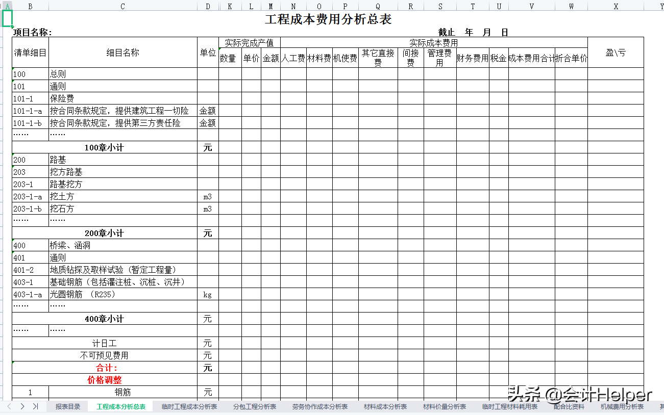 建筑业成本分析难？建筑施工会计成本费用分析表格，1个小时搞定