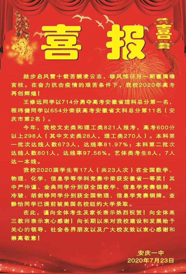 安庆一中安庆各个中学的喜报也已出炉,让我们一起去吸吸学霸的欧气吧