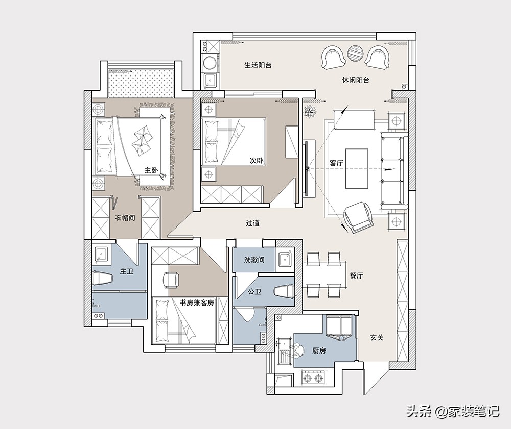 她家虽然只有100㎡，但是功能齐全，色彩搭配舒适，是理想住宅
